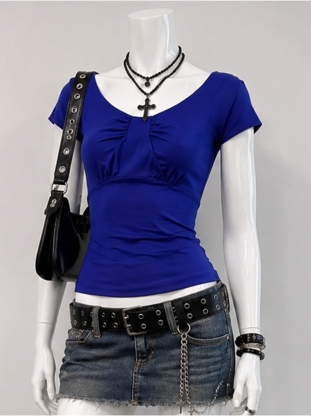 Banana Republic Silk Coquette Royal Blue Short Sleeve Babydoll Top